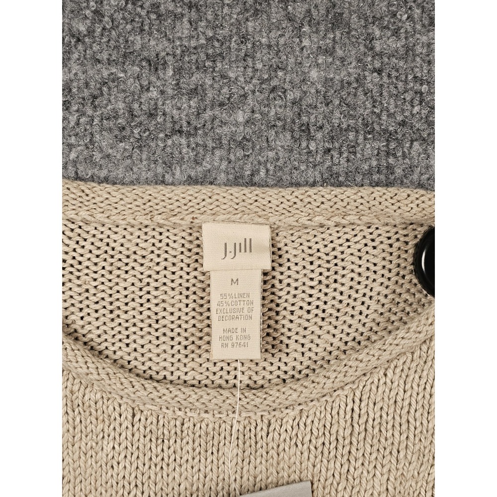 J.jill Embroidered Roll Neck/Hem Sweater Women's Size Medium Linen/Cotton Beige - Picture 4 of 4